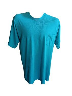 True Vintage T-shirt Single Stitch XL Teal Crewneck T-Shirt Chest Pocket 90s